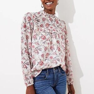 Loft Garden Floral Semi Sheer Shirt Blouse Size Medium Boho Peasant Feminine